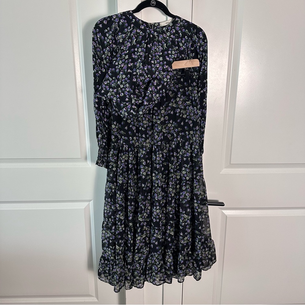 Mango Matching Set! XS/S Maxi Skirt + Blouse- Black Tiered- Purple Floral Print - Picture 10 of 14